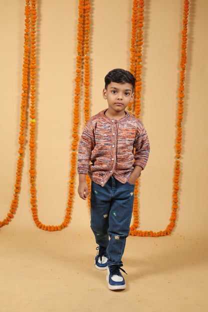 Playful Mélange Merino Wool Baby Cardigan – Herbal Dyed & Cozy – Kids Daywear Sets on Brown Living™. SKU: MCM23001. Img 4.