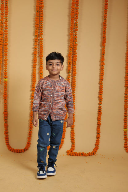 Playful Mélange Merino Wool Baby Cardigan – Herbal Dyed & Cozy – Kids Daywear Sets on Brown Living™. SKU: MCM23001. Img 5.