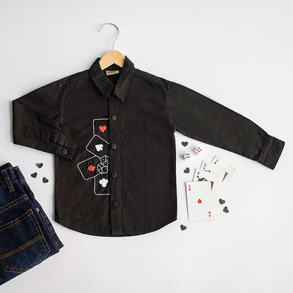 Playing Cards & Dice Embroidered 100% Organic Cotton - Black | Verified Sustainable by Brown Living™