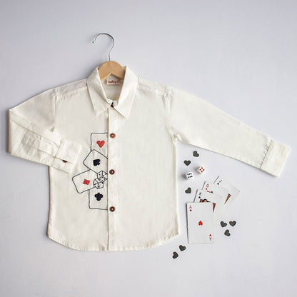 Playing Cards & Dice Embroidered 100% Organic Cotton - White | Verified Sustainable by Brown Living™