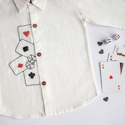 Playing Cards & Dice Embroidered 100% Organic Cotton - White | Verified Sustainable by Brown Living™