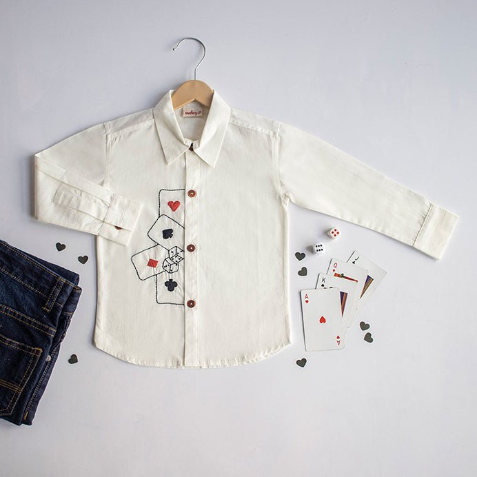 Playing Cards & Dice Embroidered 100% Organic Cotton - White | Verified Sustainable by Brown Living™