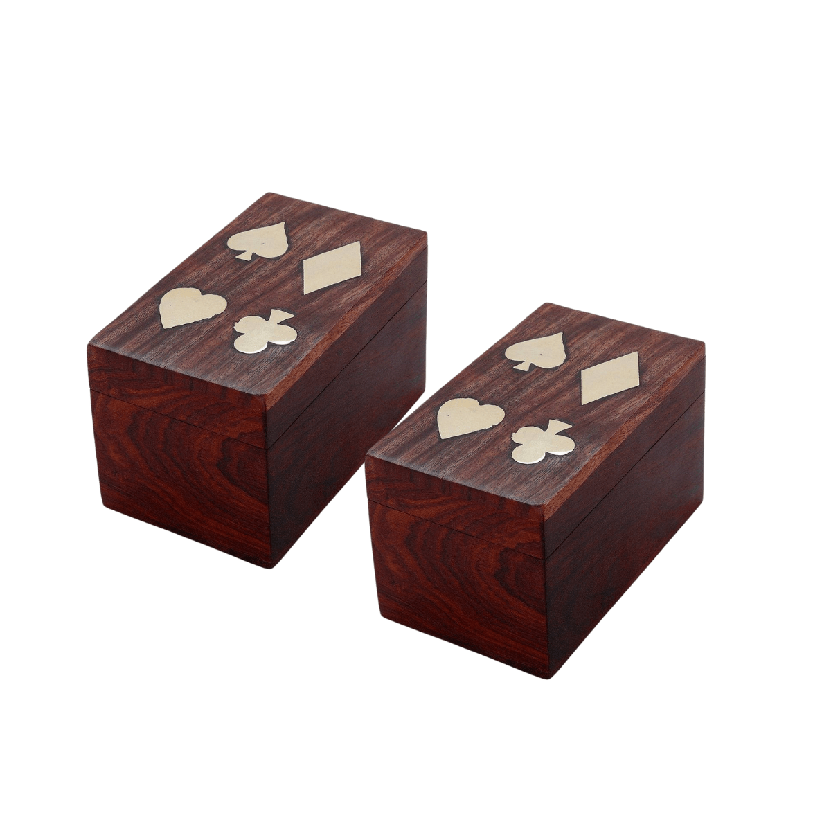 Playing Cards Set of 2 in Handmade Antique Wooden Storage Box – Card Games on Brown Living™. SKU: BLSC1073. Img 1.