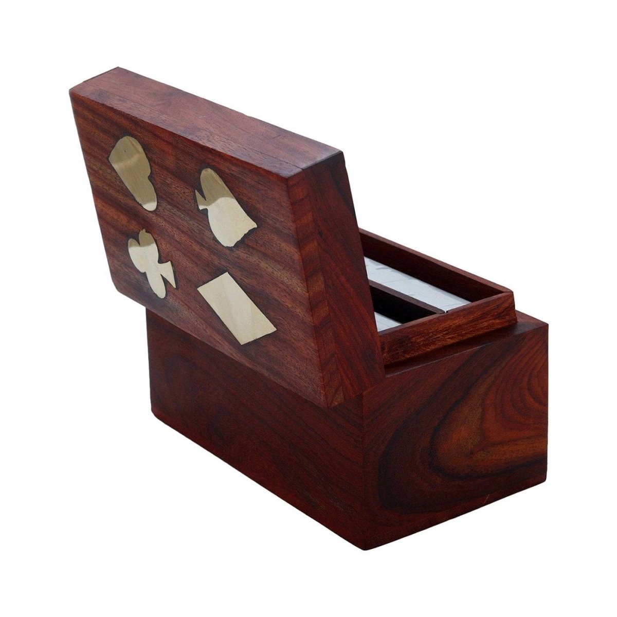 Playing Cards Set of 2 in Handmade Antique Wooden Storage Box – Card Games on Brown Living™. SKU: BLSC1073. Img 2.
