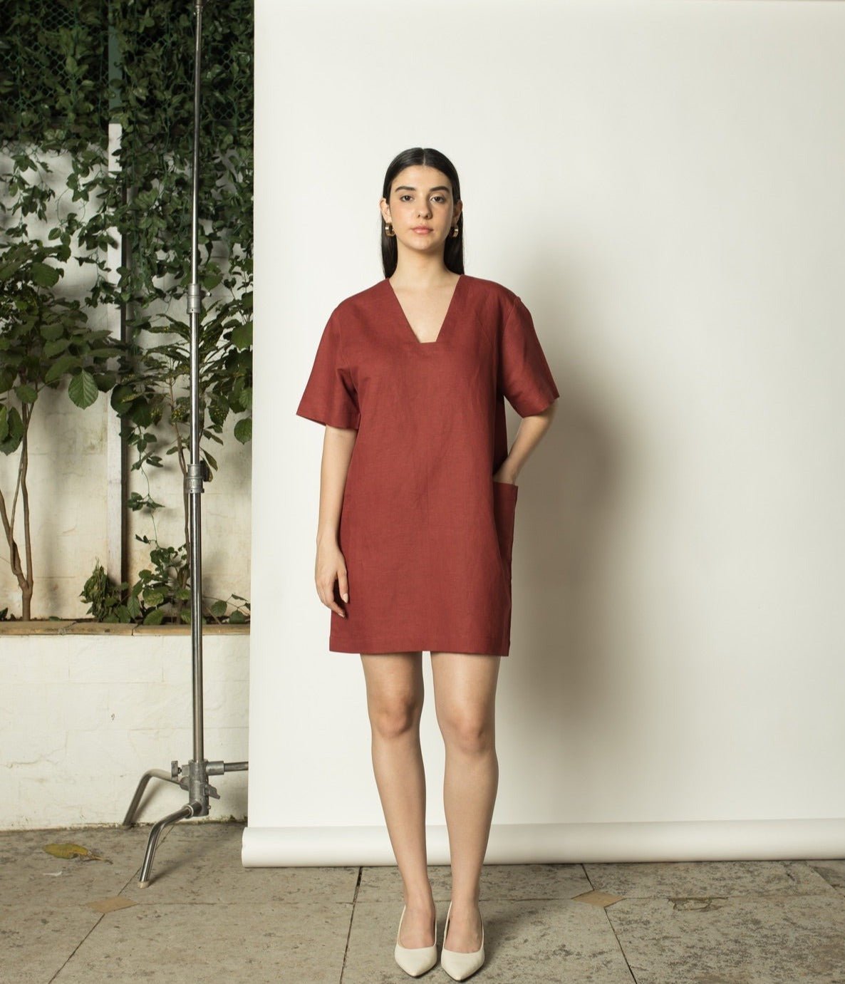 Plunge - Neck Shift hemp Cotton Dress | Verified Sustainable by Brown Living™