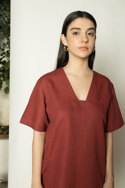 Plunge - Neck Shift hemp Cotton Dress | Verified Sustainable by Brown Living™