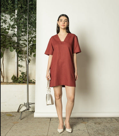 Plunge - Neck Shift hemp Cotton Dress | Verified Sustainable by Brown Living™