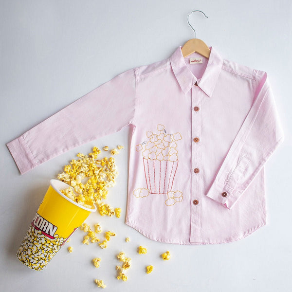 Popcorn Embroidered Unisex Organic Cotton Shirt- Light Pink | Verified Sustainable Kids Shirts on Brown Living™