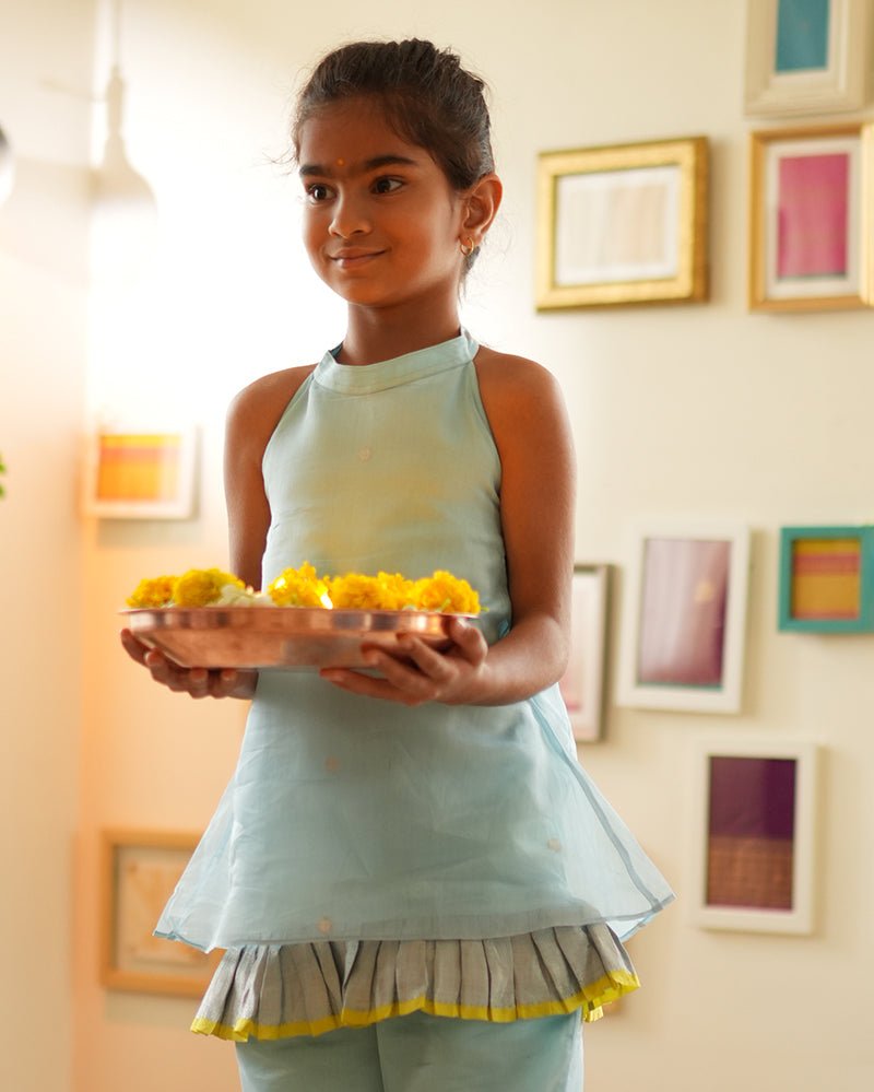 Poppy Sharara Kurta Set in Light Blue and Yellow –Elegant Festive Wear – Kids Ethnic Sets on Brown Living™. SKU: C35G4BS12. Img 3.