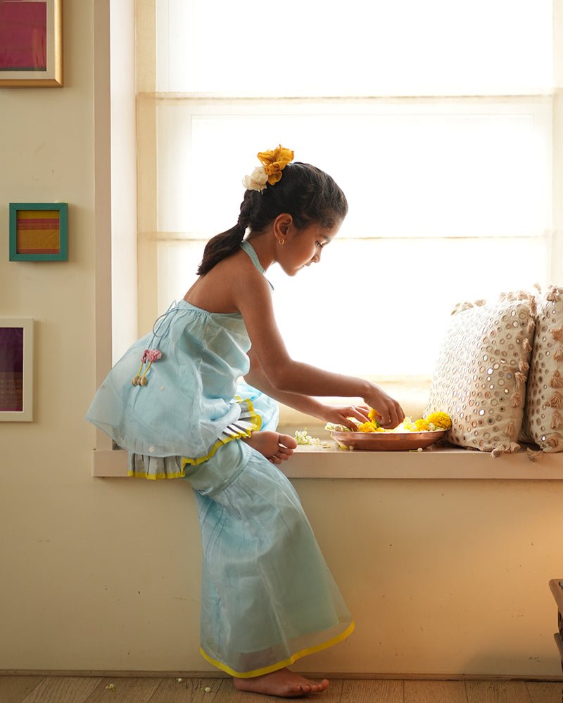 Poppy Sharara Kurta Set in Light Blue and Yellow –Elegant Festive Wear – Kids Ethnic Sets on Brown Living™. SKU: C35G4BS12. Img 4.