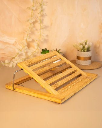 Portable Wooden Laptop Stand | Ergonomic Foldable Laptop Holder – Organisers on Brown Living™. SKU: ANTPWLSLAG. Img 3.