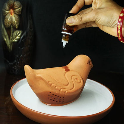 Porus Terracotta Bird Air Aroma Diffuser for Indoor Table Top | Set of 1 Bird + 6 Perfumes 10 ml Each | Verified Sustainable by Brown Living™