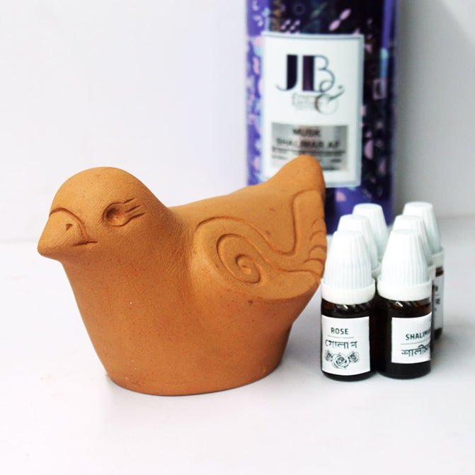 Porus Terracotta Bird Air Aroma Diffuser for Indoor Table Top | Set of 1 Bird + 6 Perfumes 10 ml Each | Verified Sustainable by Brown Living™