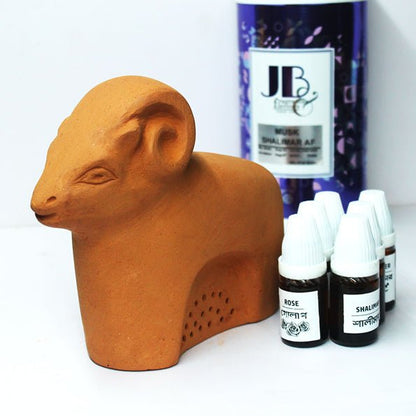 Porus Terracotta Capricorn Air Aroma Diffuser for Indoors Table Top | Set of 1 Capricorn + 6 Perfumes 10 ml Each | Verified Sustainable by Brown Living™