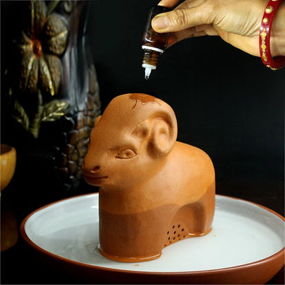 Porus Terracotta Capricorn Air Aroma Diffuser for Indoors Table Top | Set of 1 Capricorn + 6 Perfumes 10 ml Each | Verified Sustainable by Brown Living™