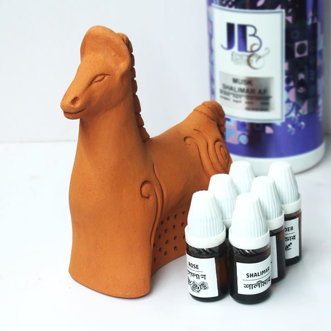 Porus Terracotta Horse Air Aroma Diffuser for Indoor Table Top | Set of 1 Horse + 6 Perfumes 10 ml Each | Verified Sustainable by Brown Living™