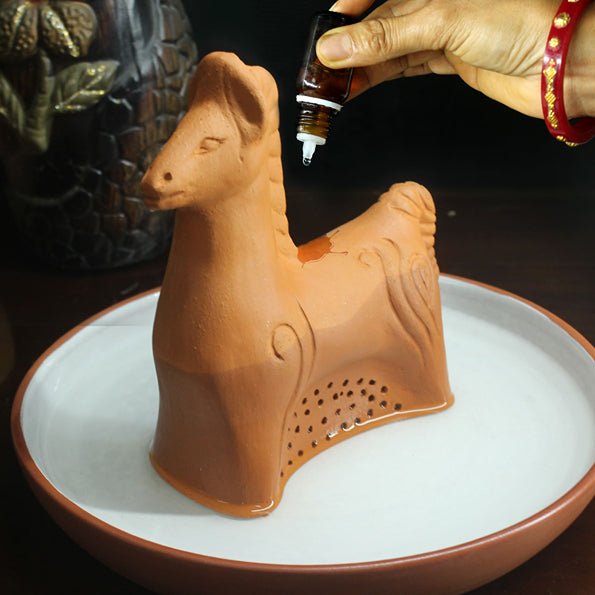 Porus Terracotta Horse Air Aroma Diffuser for Indoor Table Top | Set of 1 Horse + 6 Perfumes 10 ml Each | Verified Sustainable by Brown Living™