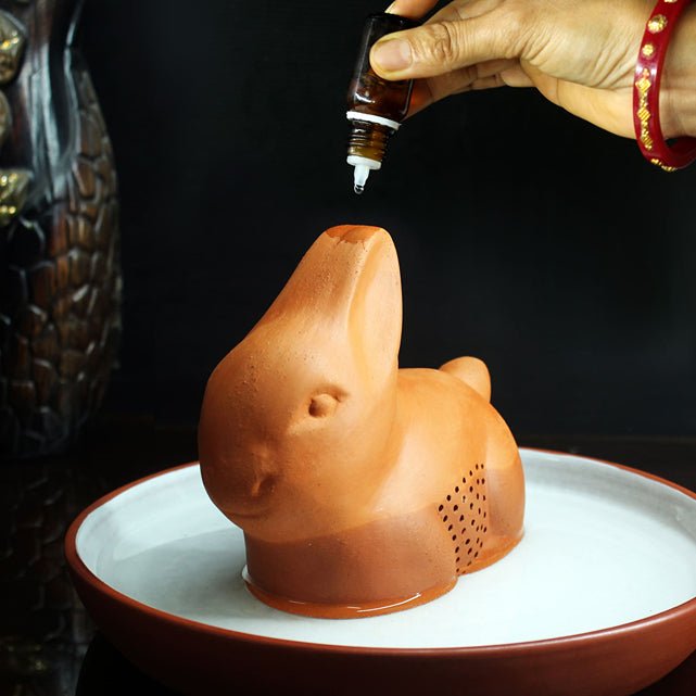 Porus Terracotta Rabbit Air Aroma Diffuser for Indoor Table Top | Set of 1 Rabbit + 6 Perfumes 10 ml Each | Verified Sustainable by Brown Living™