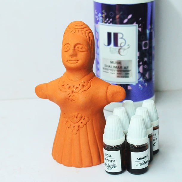 Porus Terracotta Rani Putul Air Aroma Diffuser for Indoor Table Top | Set of 1 Doll + 6 Perfumes 10 ml Each | Verified Sustainable Candles & Fragrances on Brown Living™