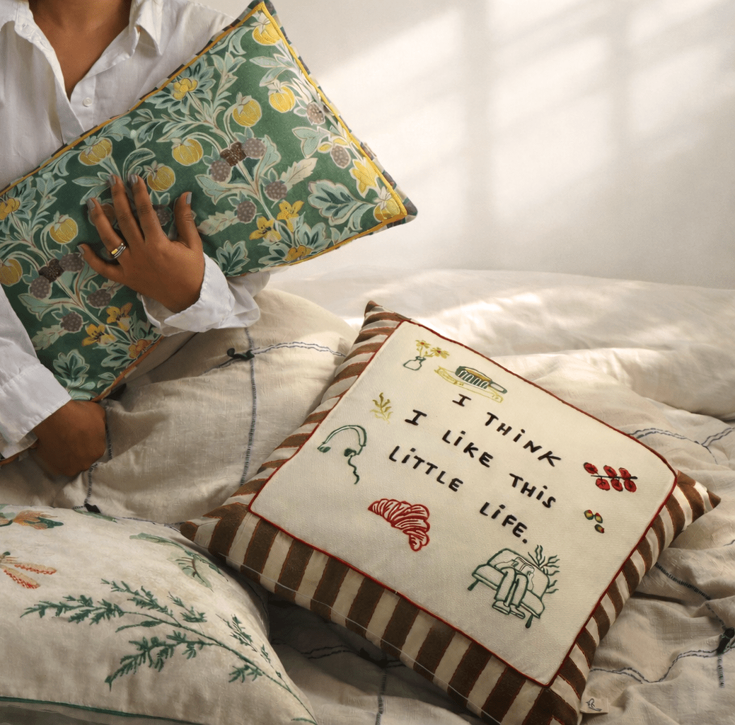 Postcard Embroidered Cushion Cover Decorative Throw Pillow Cover – Covers & Inserts on Brown Living™. SKU: KOI-PL-BR-015. Img 4.