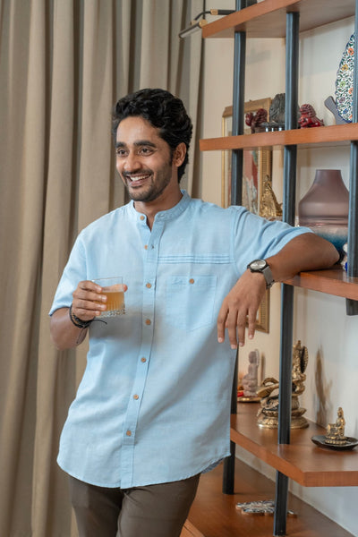 Premium Blue Crest Linen Cotton Classic Shirt For Men – Men Shirt on Brown Living™. SKU: ANTLCCFLBCS. Img 5.