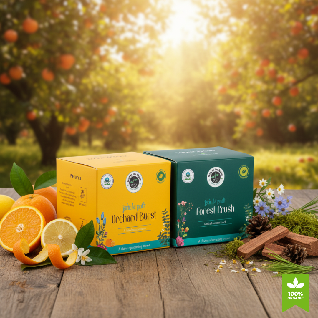 Premium Botanical Car Aroma Potli | Orchard Brust & Forest Crush | Pack of 2 – Fragrance Diffusers on Brown Living™. SKU: BLP2001-OBFC. Img 1.