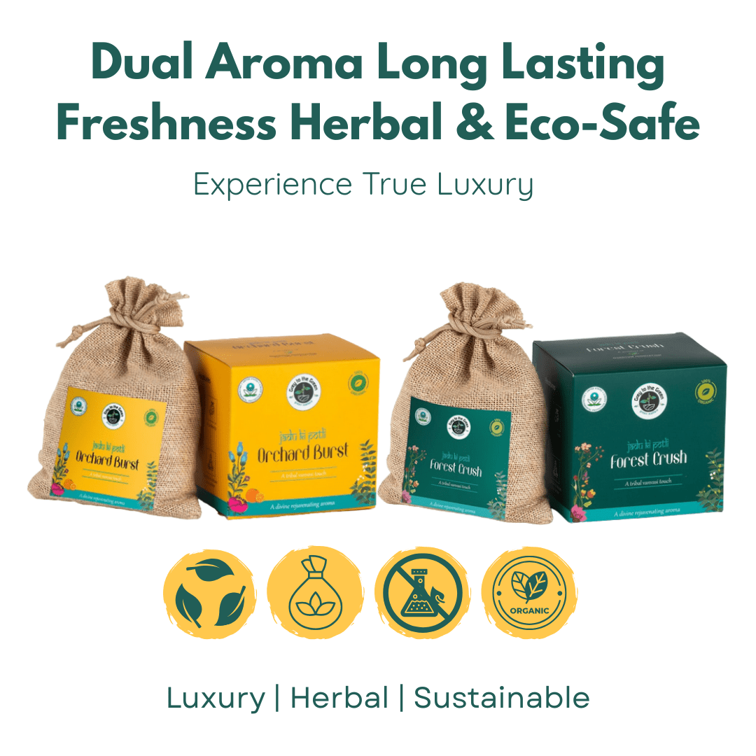Premium Botanical Car Aroma Potli | Orchard Brust & Forest Crush | Pack of 2 – Fragrance Diffusers on Brown Living™. SKU: BLP2001-OBFC. Img 2.