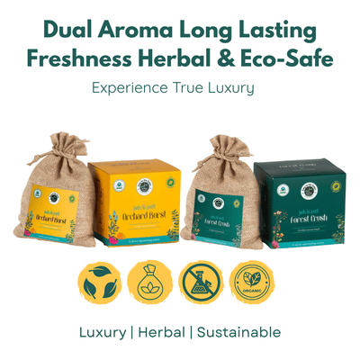 Premium Botanical Car Aroma Potli | Orchard Brust & Forest Crush | Pack of 2 – Fragrance Diffusers on Brown Living™. SKU: BLP2001-OBFC. Img 2.