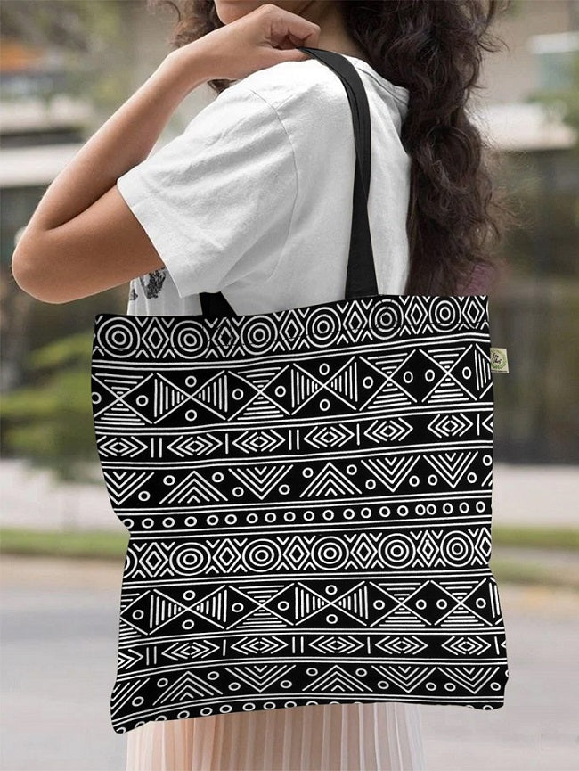 Premium Cotton Canvas Tote Bag - Aztec Black | Verified Sustainable by Brown Living™