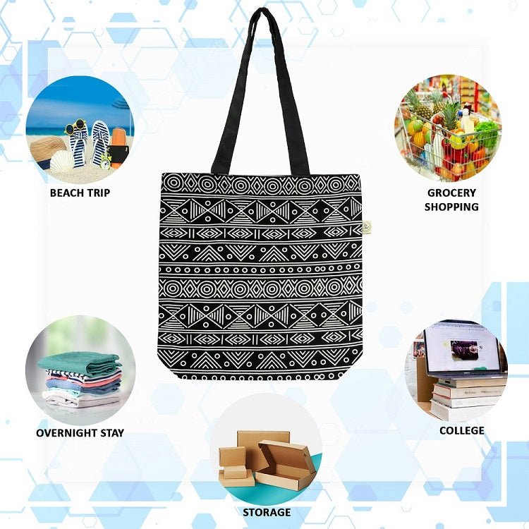 Premium Cotton Canvas Tote Bag - Aztec Black | Verified Sustainable by Brown Living™