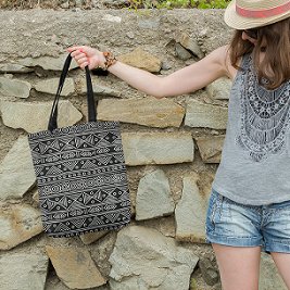 Premium Cotton Canvas Tote Bag - Aztec Black | Verified Sustainable by Brown Living™