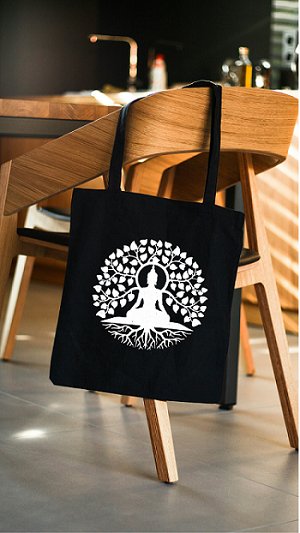 Premium Cotton Canvas Tote Bag - Buddha Black | Verified Sustainable by Brown Living™