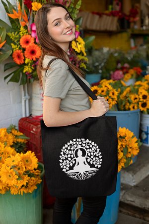 Premium Cotton Canvas Tote Bag - Buddha Black | Verified Sustainable by Brown Living™