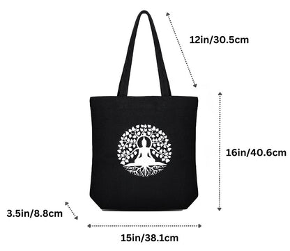 Premium Cotton Canvas Tote Bag - Buddha Black | Verified Sustainable by Brown Living™