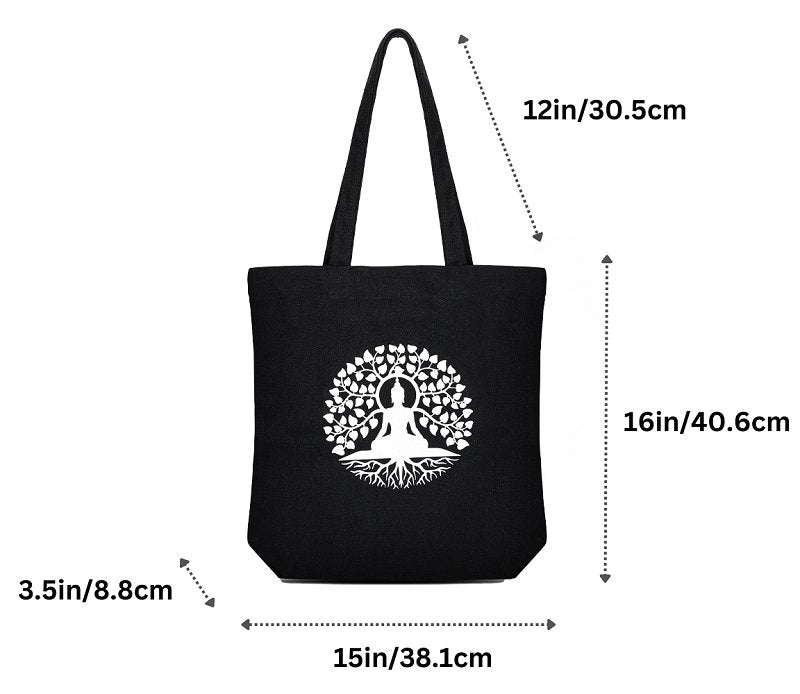 Premium Cotton Canvas Tote Bag - Buddha Black | Verified Sustainable by Brown Living™