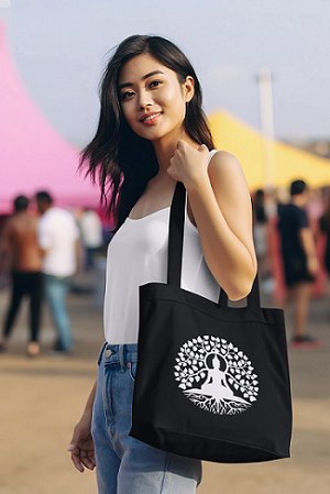 Premium Cotton Canvas Tote Bag - Buddha Black | Verified Sustainable by Brown Living™