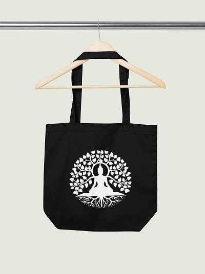 Premium Cotton Canvas Tote Bag - Buddha Black | Verified Sustainable by Brown Living™