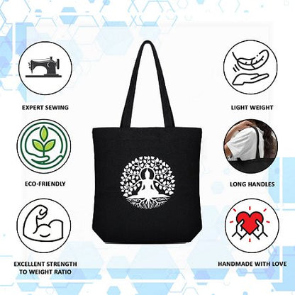 Premium Cotton Canvas Tote Bag - Buddha Black | Verified Sustainable by Brown Living™