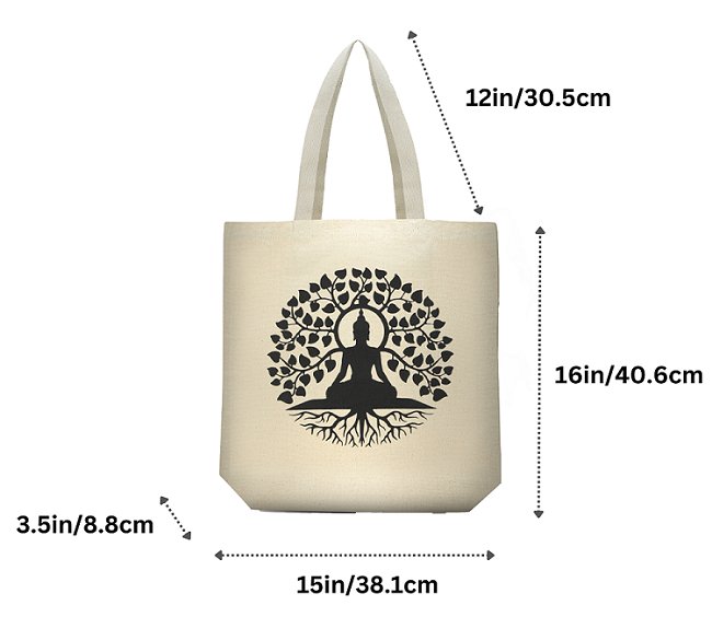 Premium Cotton Canvas Tote Bag - Buddha White | Verified Sustainable by Brown Living™