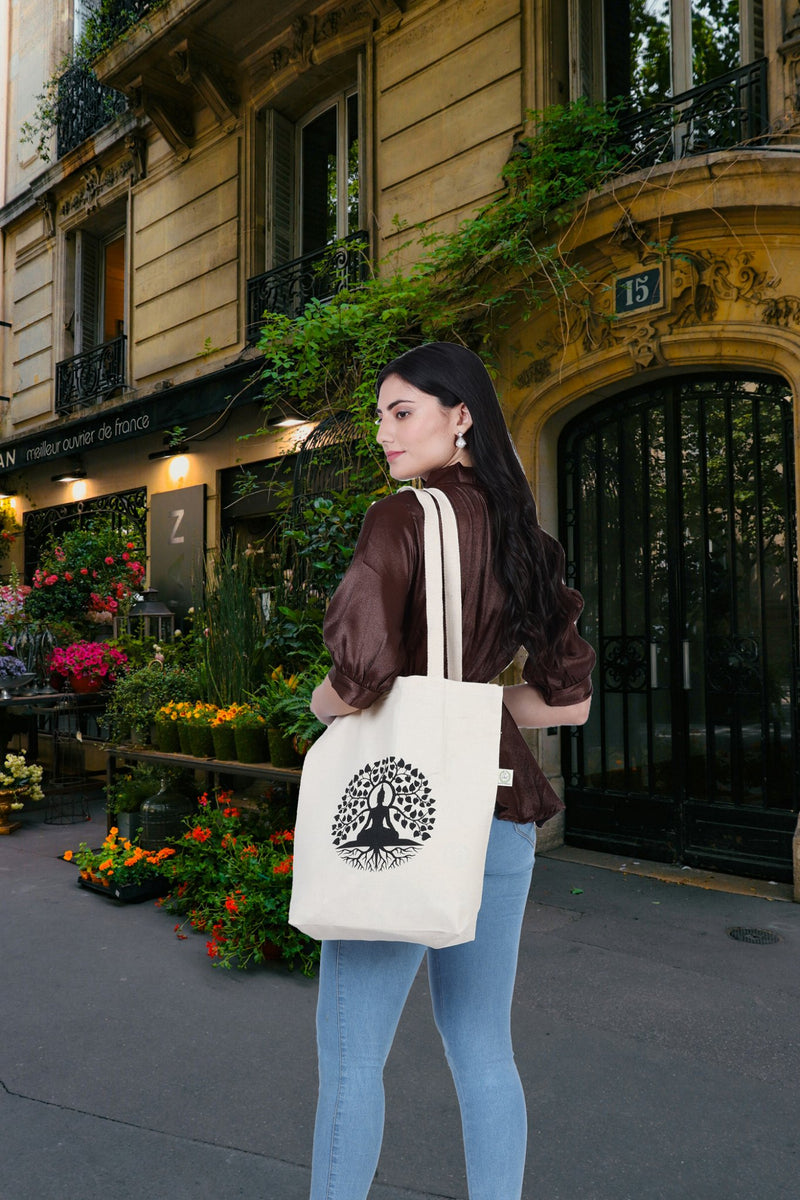 Premium Cotton Canvas Tote Bag- Buddha White | Verified Sustainable Tote Bag on Brown Living™
