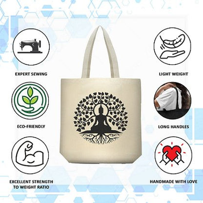 Premium Cotton Canvas Tote Bag - Buddha White | Verified Sustainable by Brown Living™