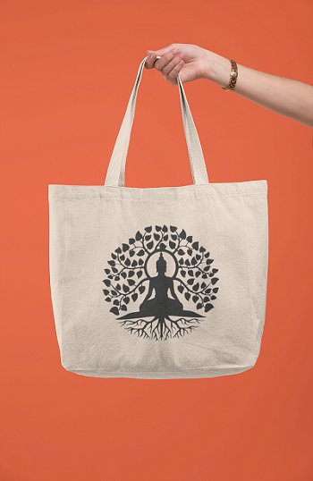 Premium Cotton Canvas Tote Bag - Buddha White | Verified Sustainable by Brown Living™