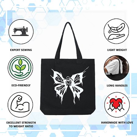 Premium Cotton Canvas Tote Bag - Butterfly Black | Verified Sustainable by Brown Living™