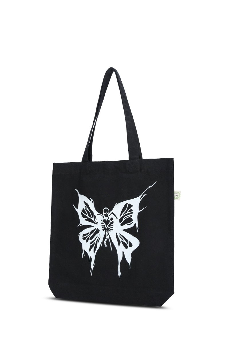 Premium Cotton Canvas Tote Bag - Butterfly Black | Verified Sustainable by Brown Living™