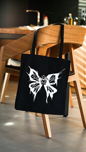 Premium Cotton Canvas Tote Bag - Butterfly Black | Verified Sustainable by Brown Living™