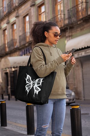 Premium Cotton Canvas Tote Bag - Butterfly Black | Verified Sustainable by Brown Living™