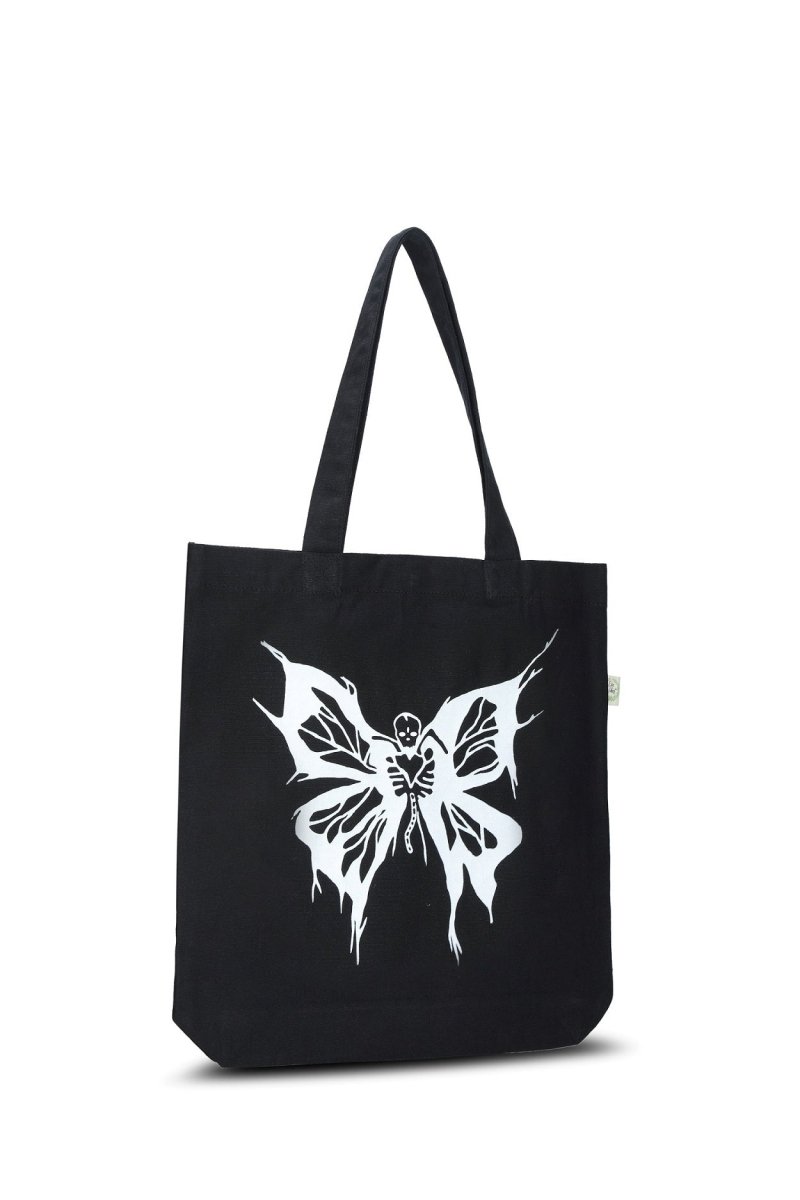 Premium Cotton Canvas Tote Bag - Butterfly Black | Verified Sustainable by Brown Living™