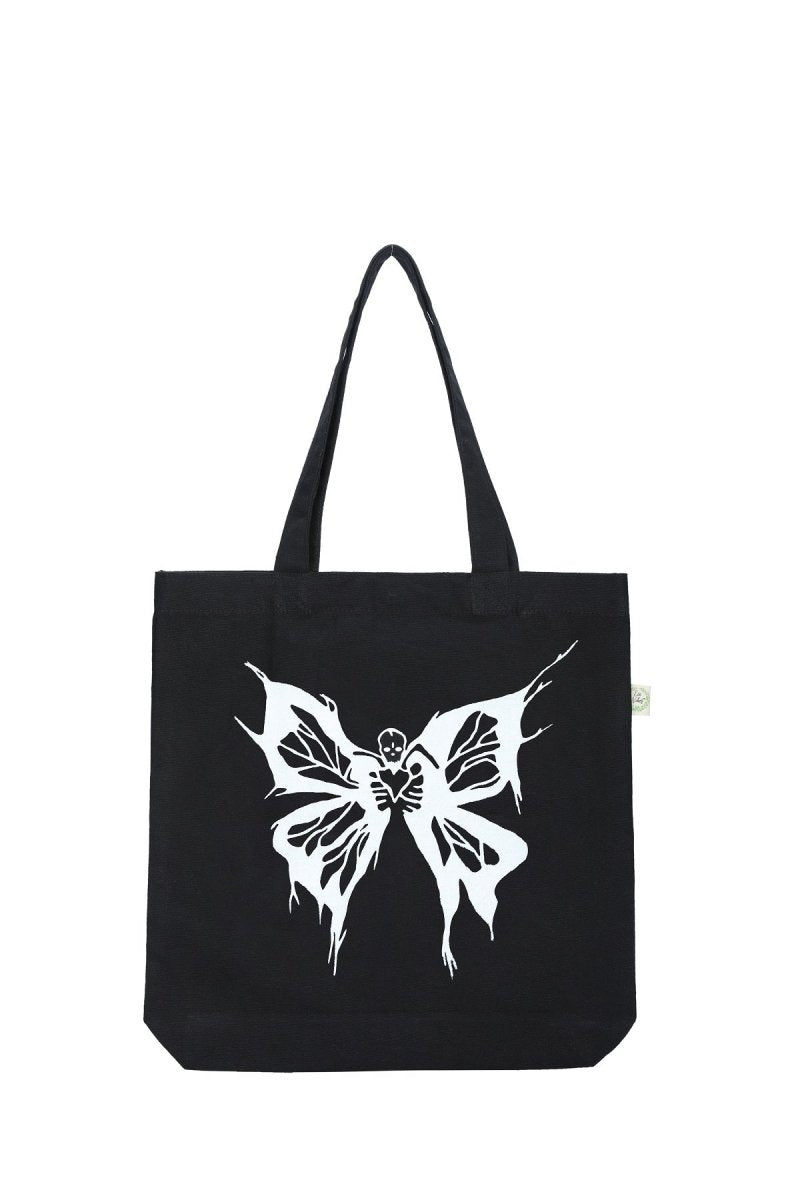 Premium Cotton Canvas Tote Bag - Butterfly Black | Verified Sustainable by Brown Living™