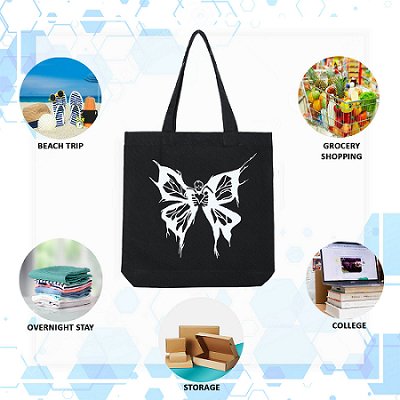 Premium Cotton Canvas Tote Bag - Butterfly Black | Verified Sustainable by Brown Living™