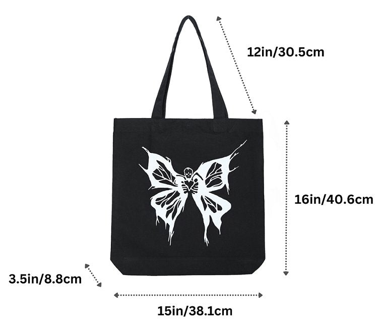 Premium Cotton Canvas Tote Bag - Butterfly Black | Verified Sustainable by Brown Living™